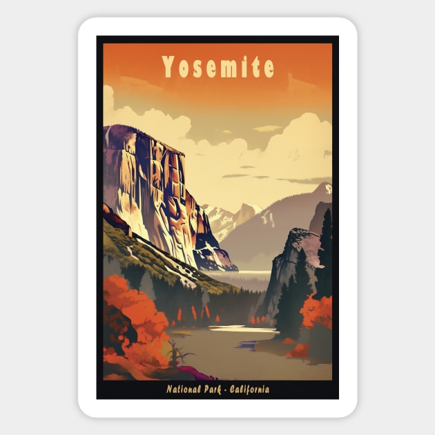 Yosemite National Park Vintage Travel Poster Sticker by GreenMary Design